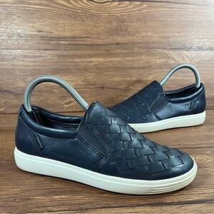 Ecco Soft 7 Woven Blue Leather Slip-On Sneakers Shoes Women’s Size 5 (36)